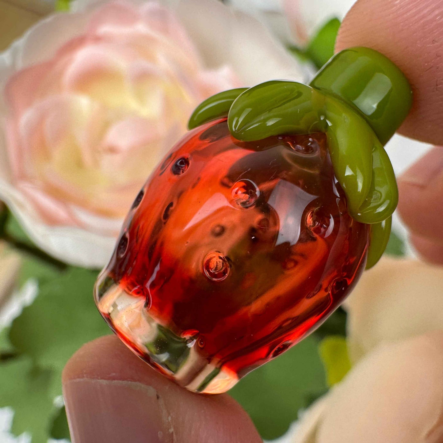 Handmade Strawberry Glass J Holder