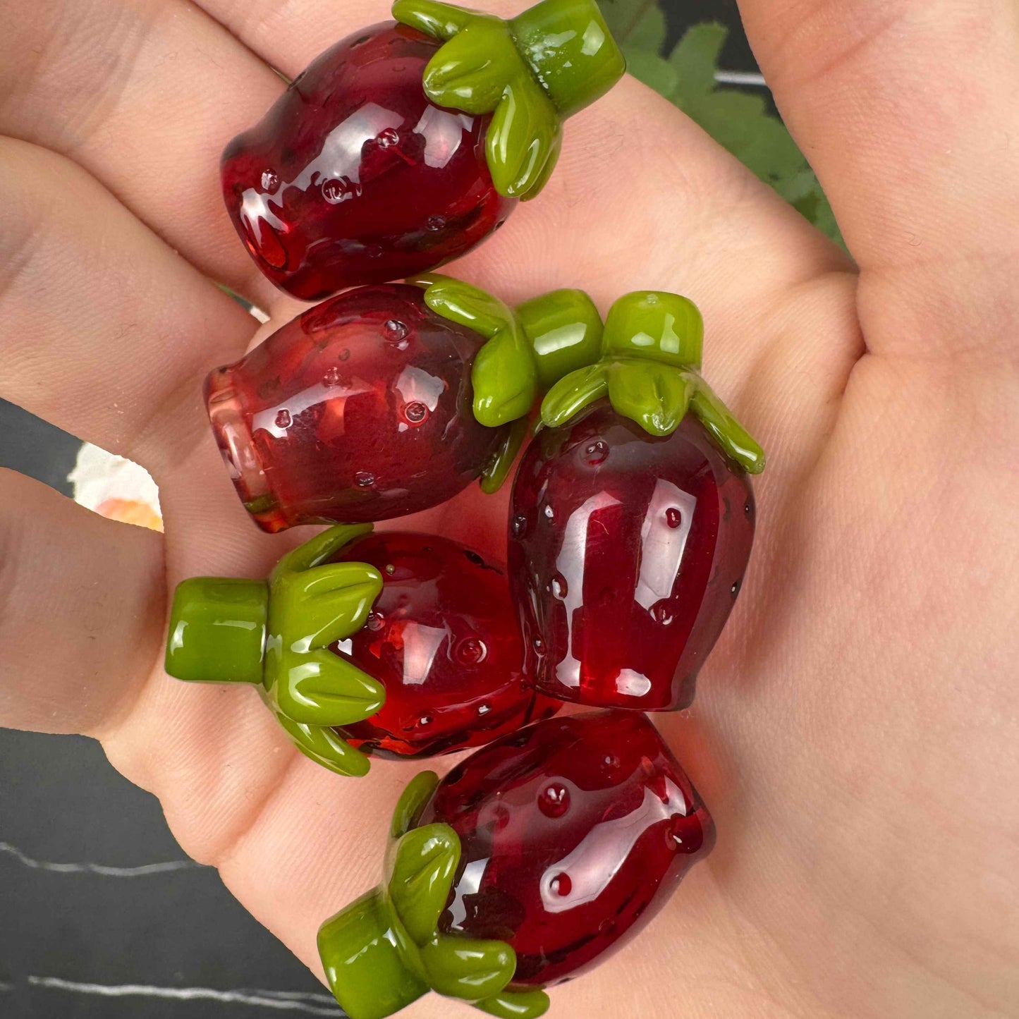 Handmade Strawberry Glass J Holder